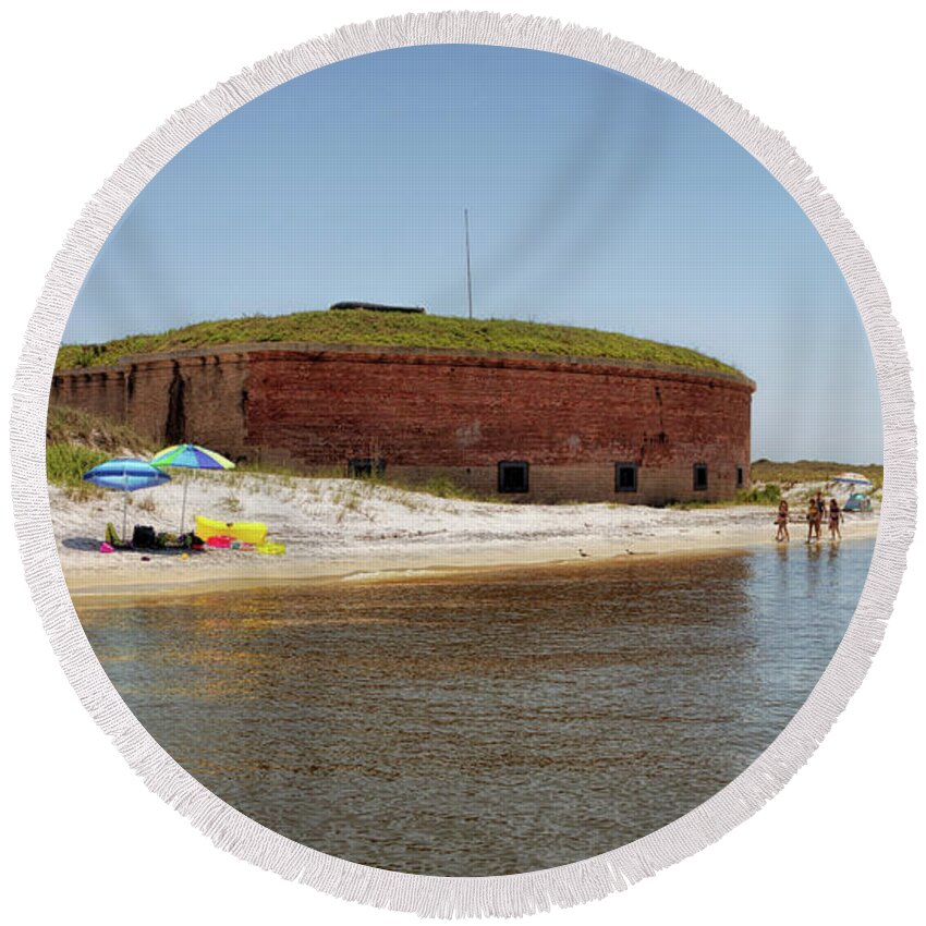 Fort Massachusetts Round Beach Towel featuring the photograph The Fort at Ships Island by Susan Rissi Tregoning