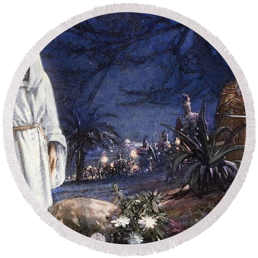 Garden Round Beach Towel featuring the painting The Garden Of Gethsemane by John Millar Watt