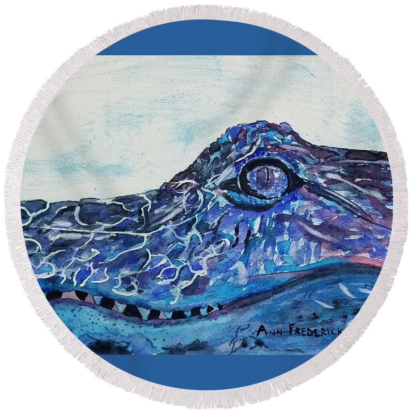 Alligator Round Beach Towel featuring the painting The Gator Blues by Ann Frederick