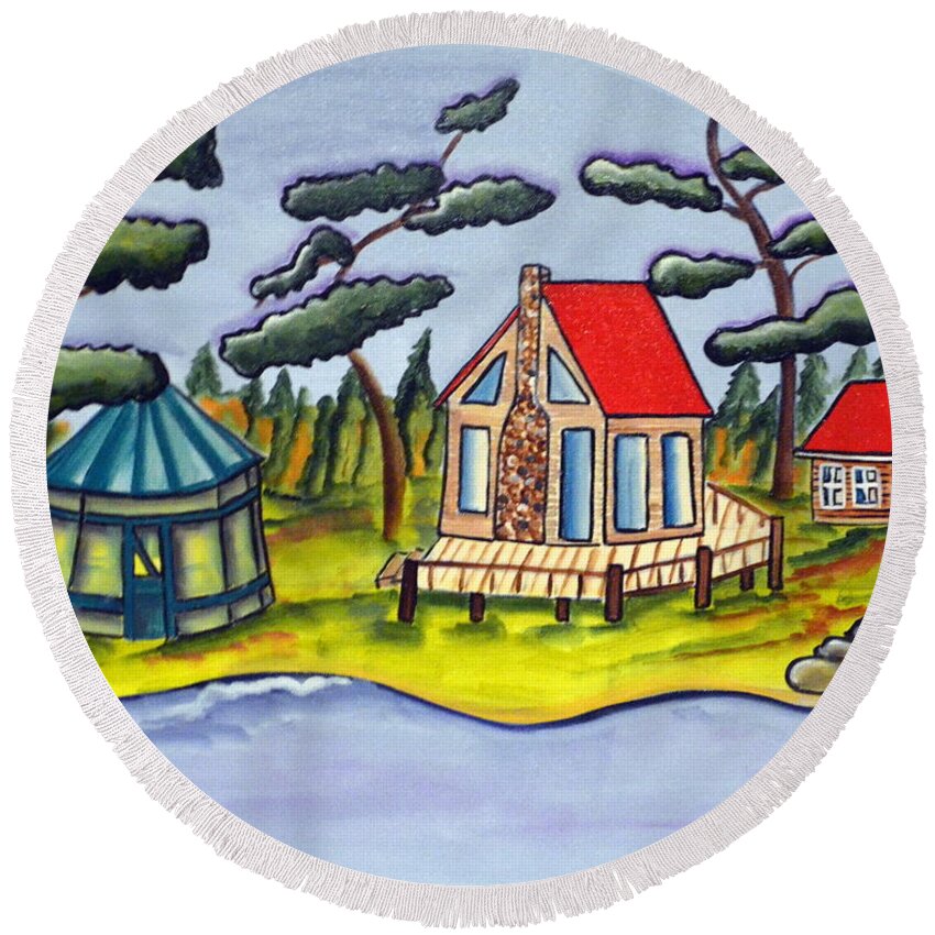 Gazebo Round Beach Towel featuring the painting The Gazebo by Heather Lovat-Fraser