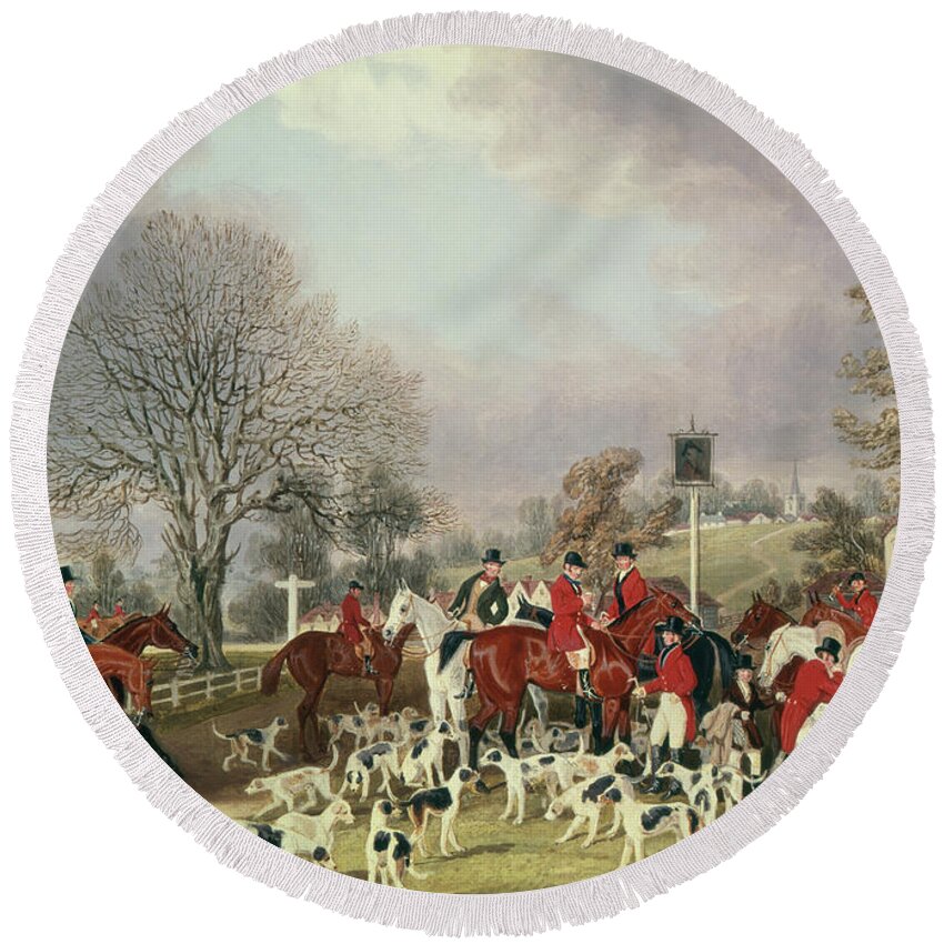 Hunting Round Beach Towel featuring the painting The Hertfordshire Hunt by James Pollard