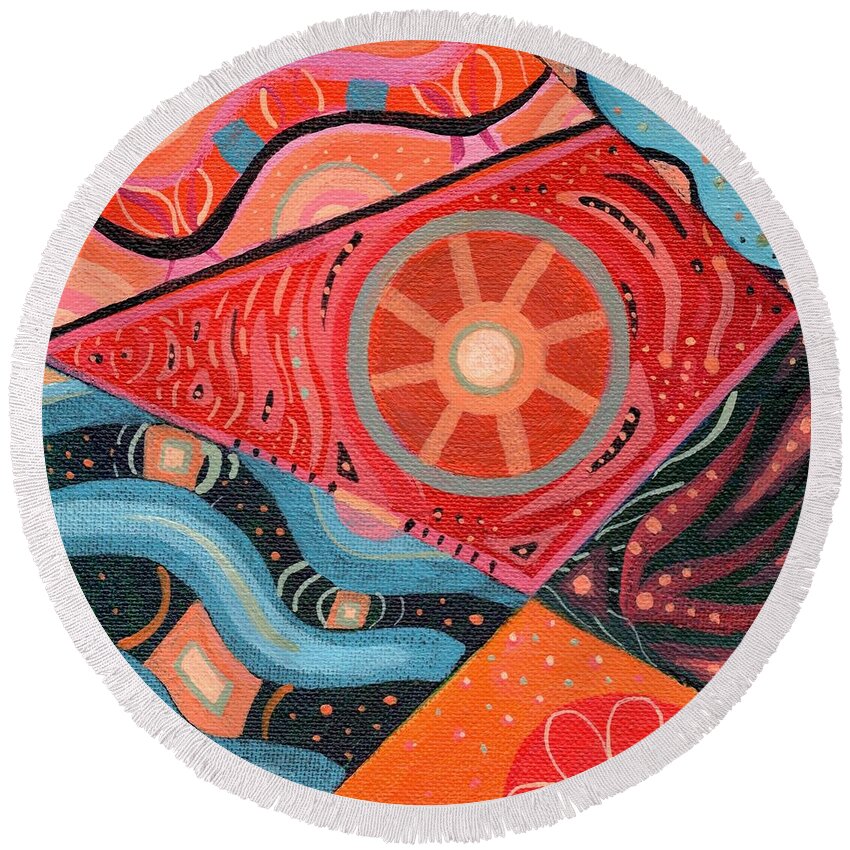 The Joy Of Design Liii By Helena Tiainen Round Beach Towel featuring the painting The Joy of Design L I I I by Helena Tiainen