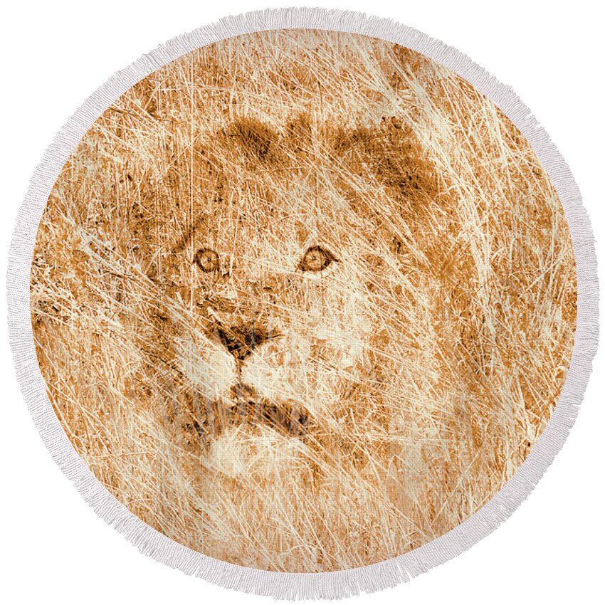 Lion Round Beach Towel featuring the digital art The King by Mark Allen