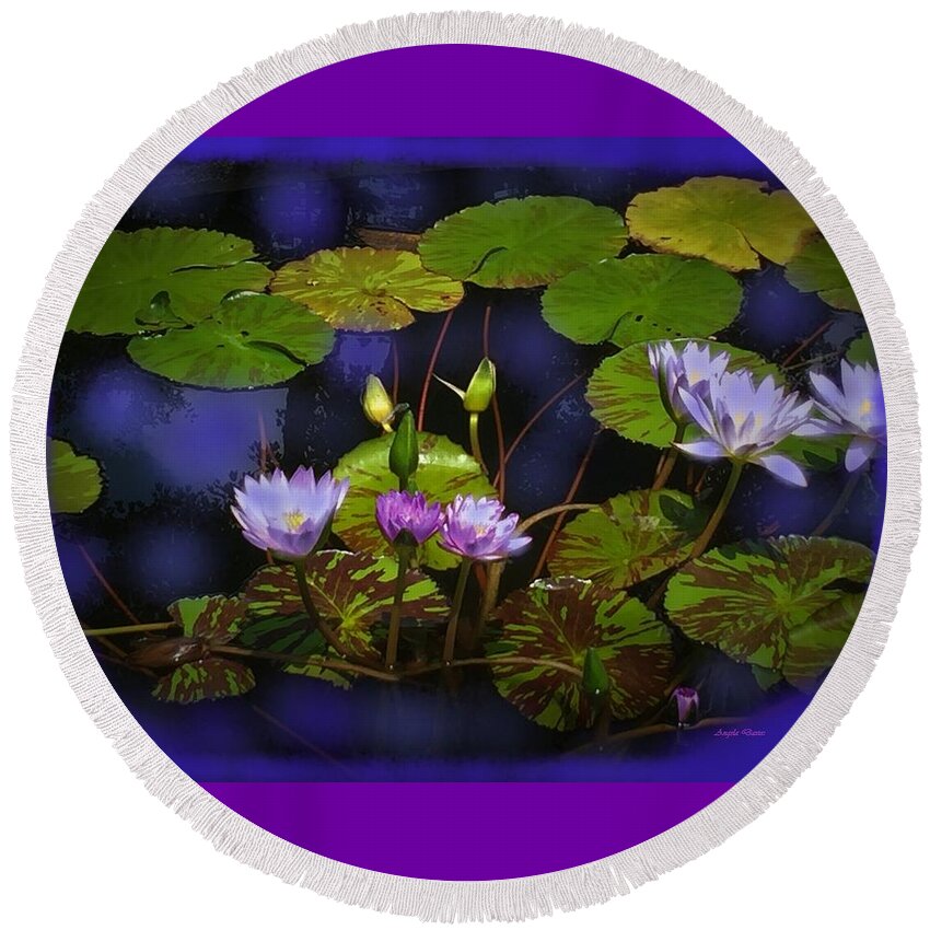 Water Lilies Round Beach Towel featuring the photograph The Lily Pond by Angela Davies