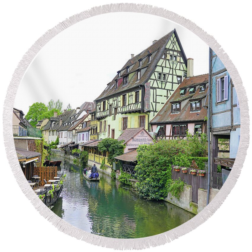 Little Venice Round Beach Towel featuring the photograph The Little Venice Area In Colmar France by Rick Rosenshein