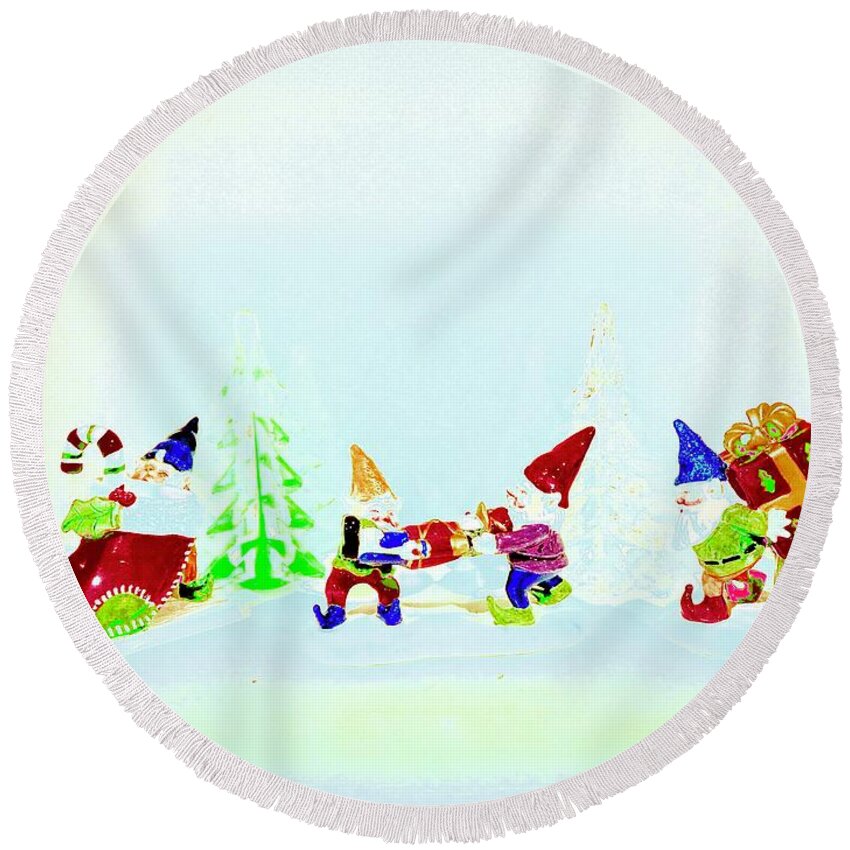 Still Life Round Beach Towel featuring the mixed media Santa Is Packing His Sleigh by Alida M Haslett