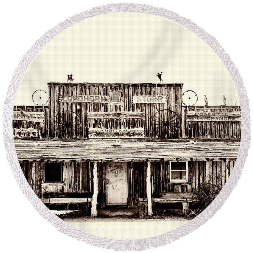 Abandoned Building Round Beach Towel featuring the photograph The Longhorn Store by Jim Thompson