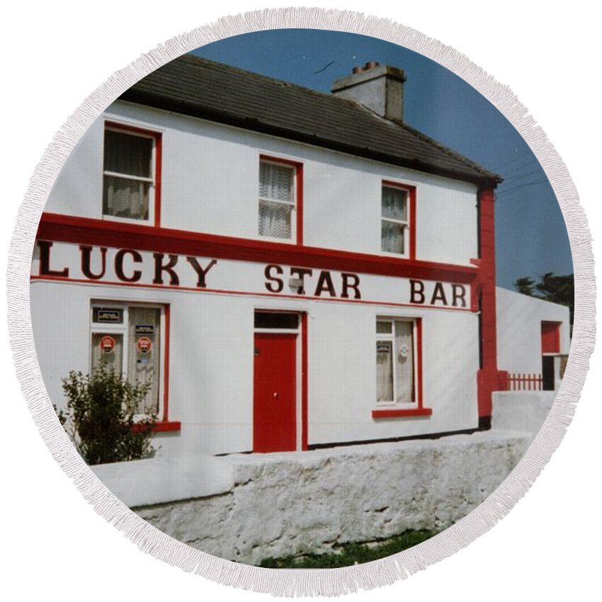 Bars Round Beach Towel featuring the painting The Lucky Star Bar, Kilronan, Aran by Val Byrne