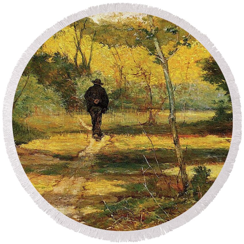 Giovanni Round Beach Towel featuring the painting The Man in the Woods by Giovanni Fattori