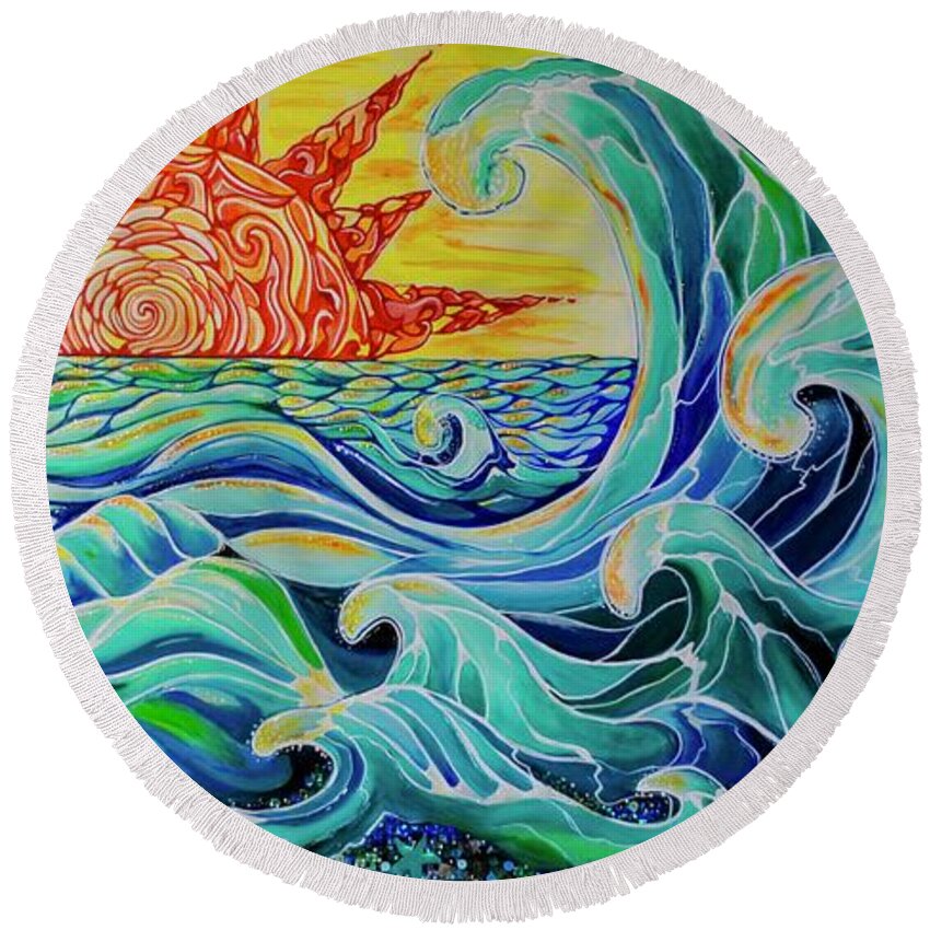 Waves Round Beach Towel featuring the painting The Mother Wave by Patricia Arroyo
