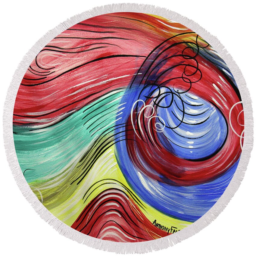Abstract Round Beach Towel featuring the painting A New Heaven Rev 21 by Anthony Falbo