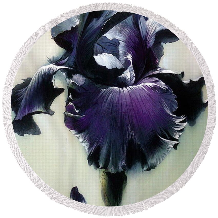 Russian Artists New Wave Round Beach Towel featuring the painting The Night. Black Iris Fragment by Alina Oseeva