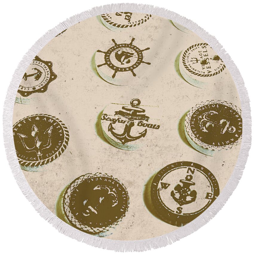 Vintage Round Beach Towel featuring the photograph The old button docks by Jorgo Photography