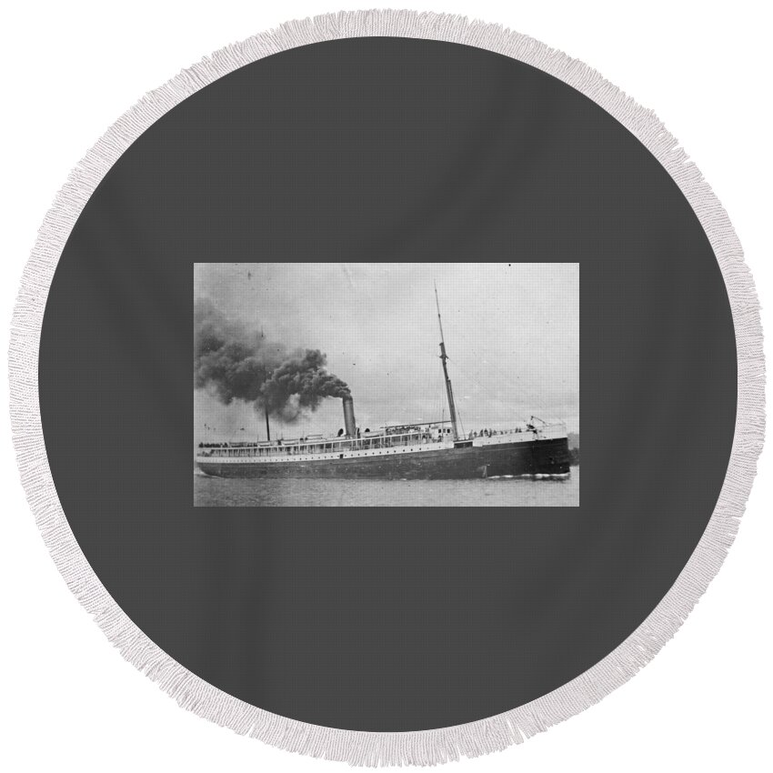 Ship Round Beach Towel featuring the painting The Oregon Railroad and Navigation Company's new steamship, the Columbia by Celestial Images