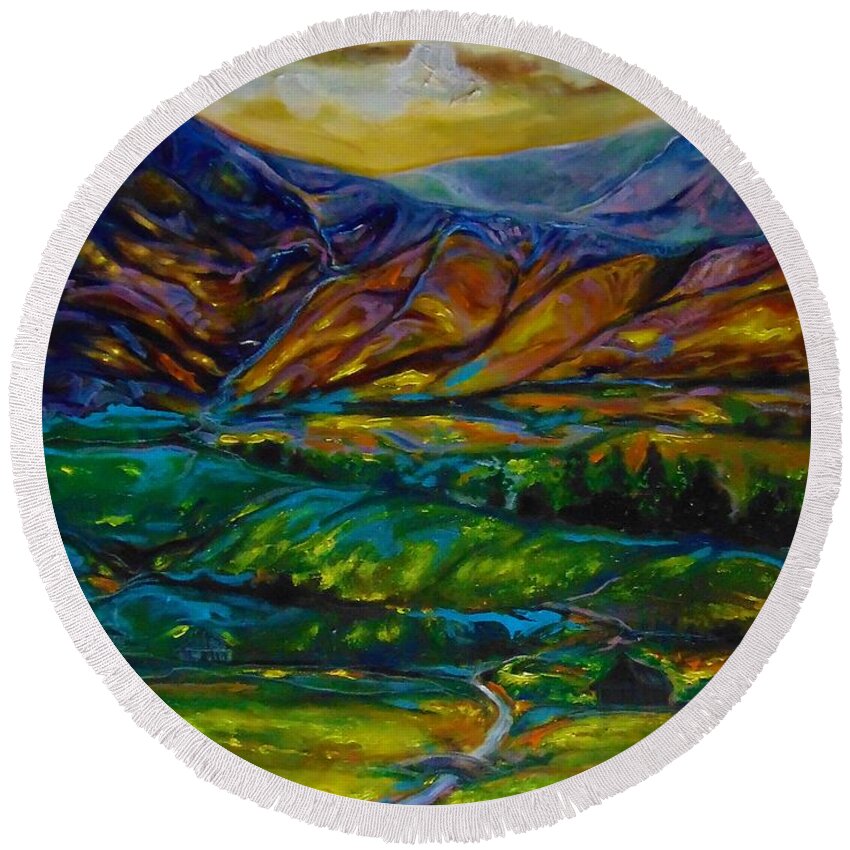 Landscape Black Art Round Beach Towel featuring the painting The Outdoor by Emery Franklin