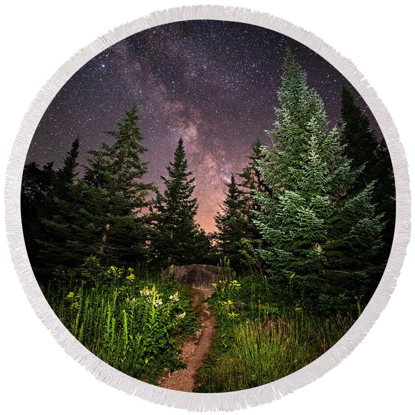 Albany Round Beach Towel featuring the photograph The path to the Milky Way in Albany New Hampshire by Toby McGuire