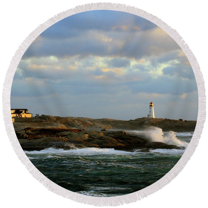 Canada Round Beach Towel featuring the photograph The Peggy's Cove Seascape by Gary Corbett
