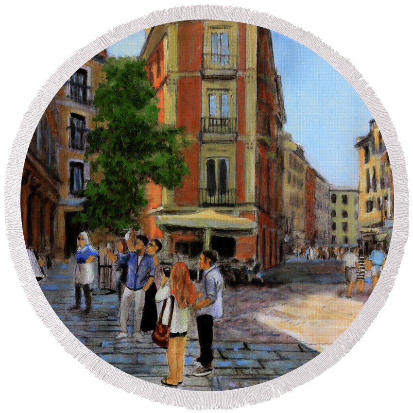 Tourists Round Beach Towel featuring the painting The Prague Passage by David Zimmerman