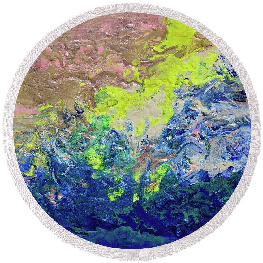 Ocean Abstract Round Beach Towel featuring the painting The Sea Once Tranquil by Donna Blackhall