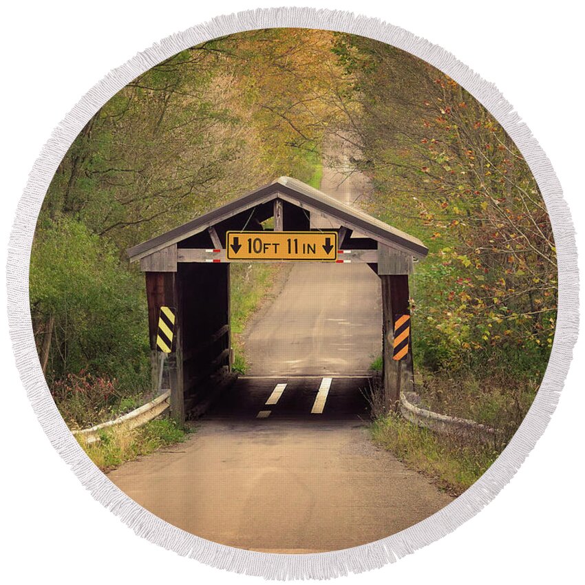 Covered Bridge Round Beach Towel featuring the photograph The Sherman Covered Bridge in PA by Lena Wilhite