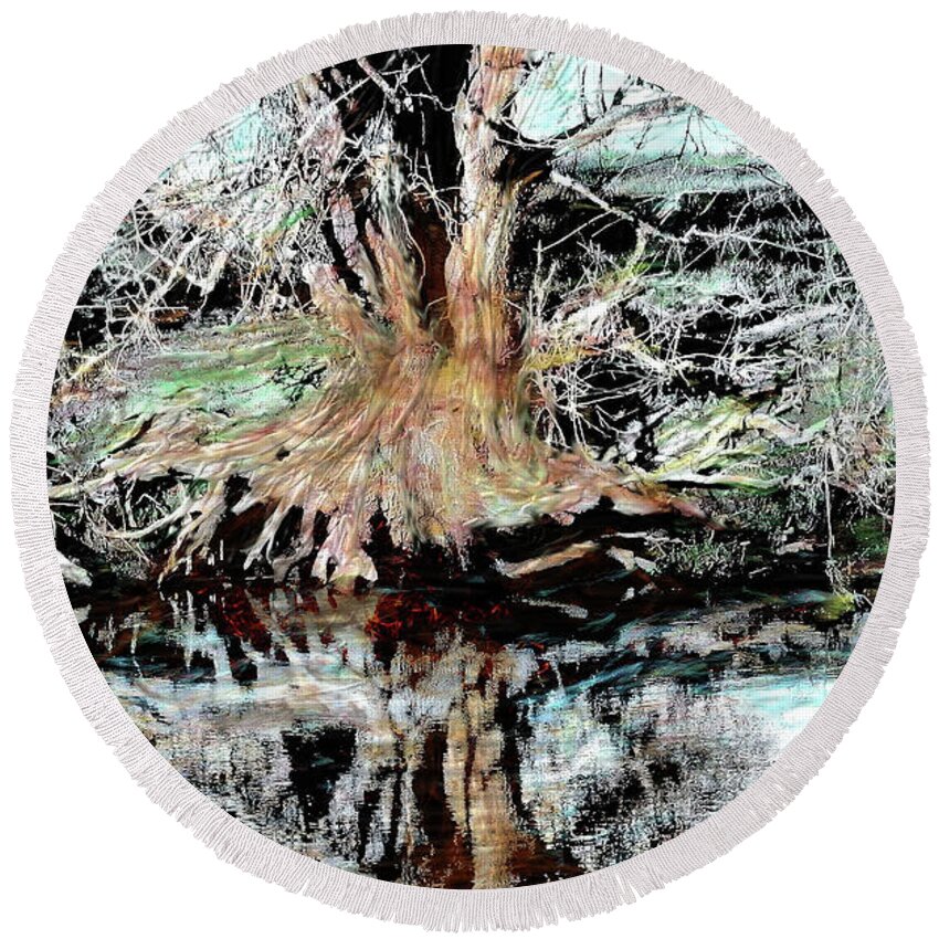 Tree Round Beach Towel featuring the digital art The solitary tree by Richard CHESTER