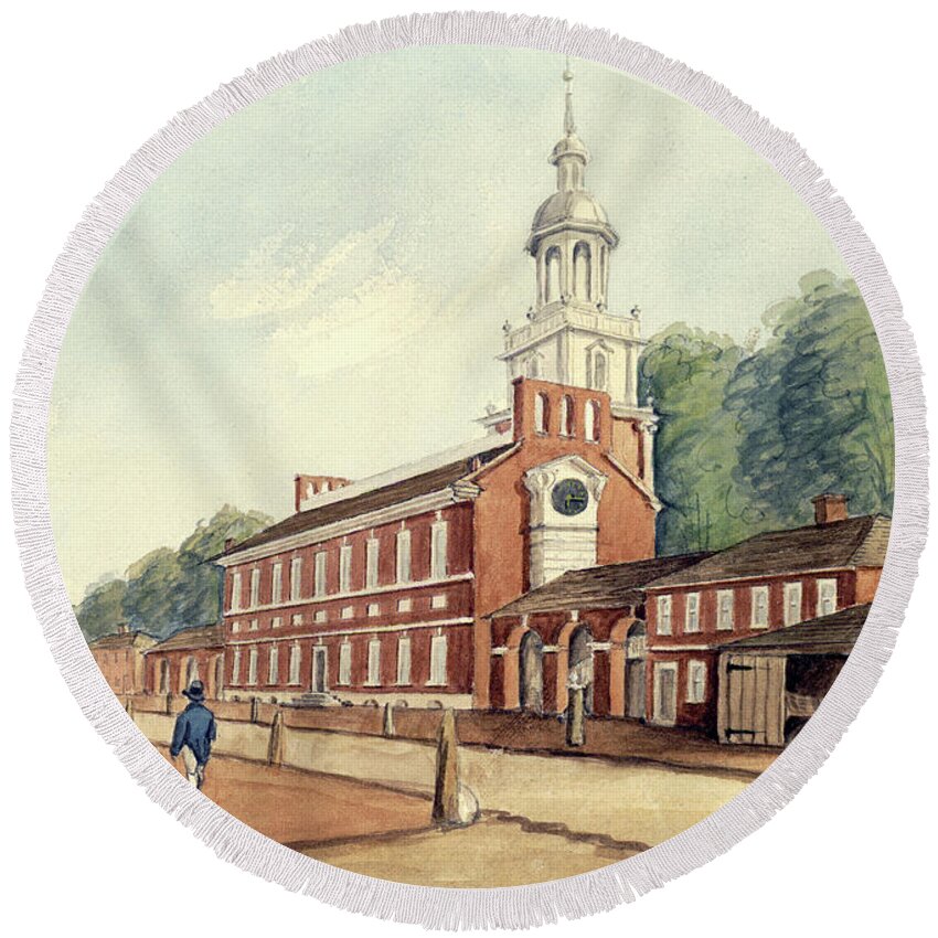 William Breton Round Beach Towel featuring the drawing The State House in 1778 by William Breton