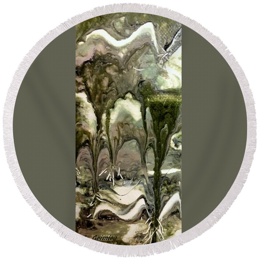Swamp Round Beach Towel featuring the painting The Swamp II by Lessandra Grimley