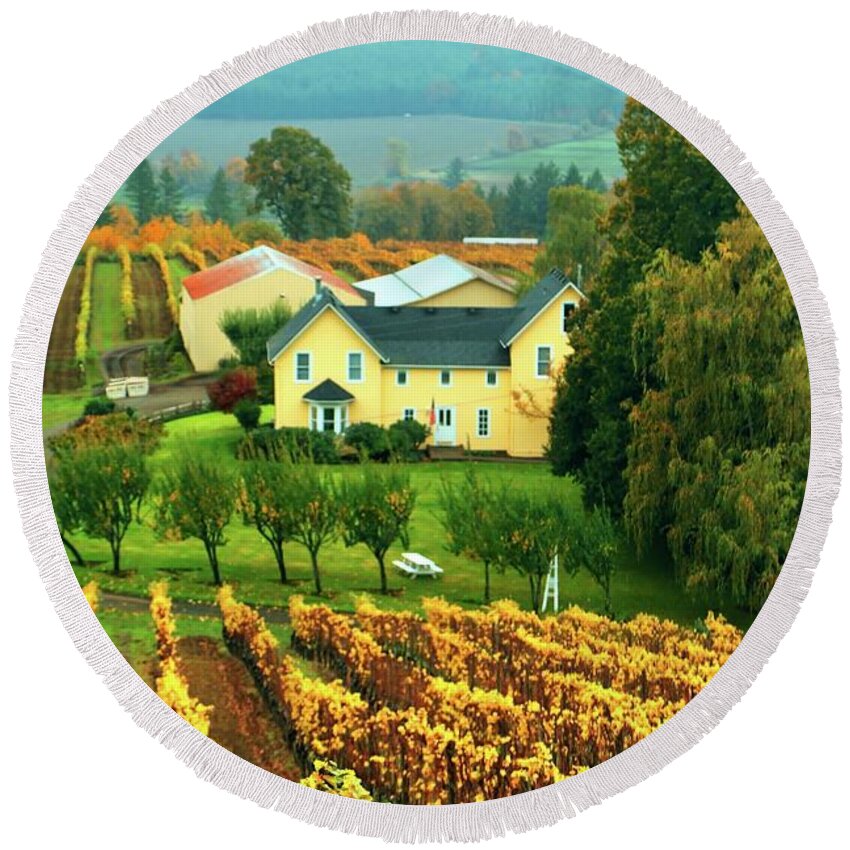Autumn Round Beach Towel featuring the photograph The Vineyard by William Rockwell