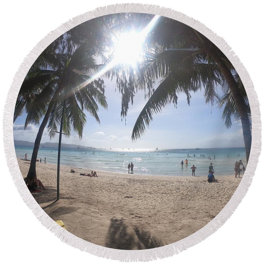 Boracay Round Beach Towel featuring the photograph The white beach in Boracay island by Nakayosisan Wld
