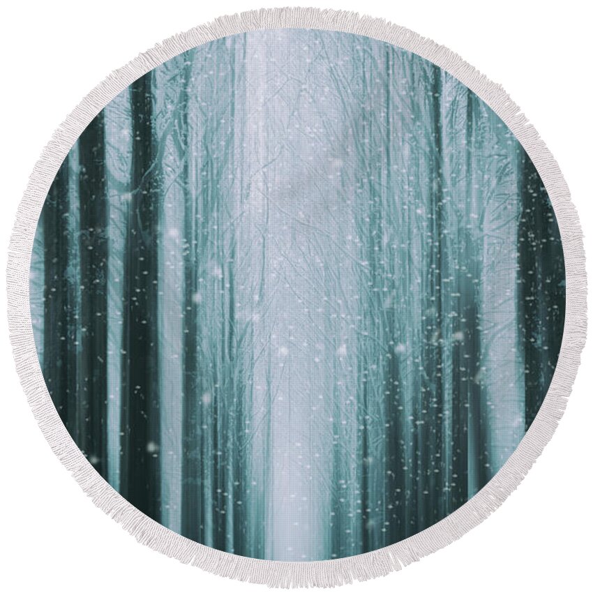 Nature Round Beach Towel featuring the photograph The Winter Wood by David Lichtneker