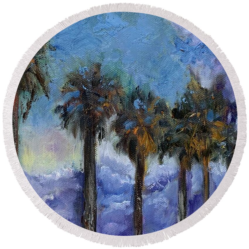 Melissa A. Torres Round Beach Towel featuring the painting There they Stand by Melissa Torres