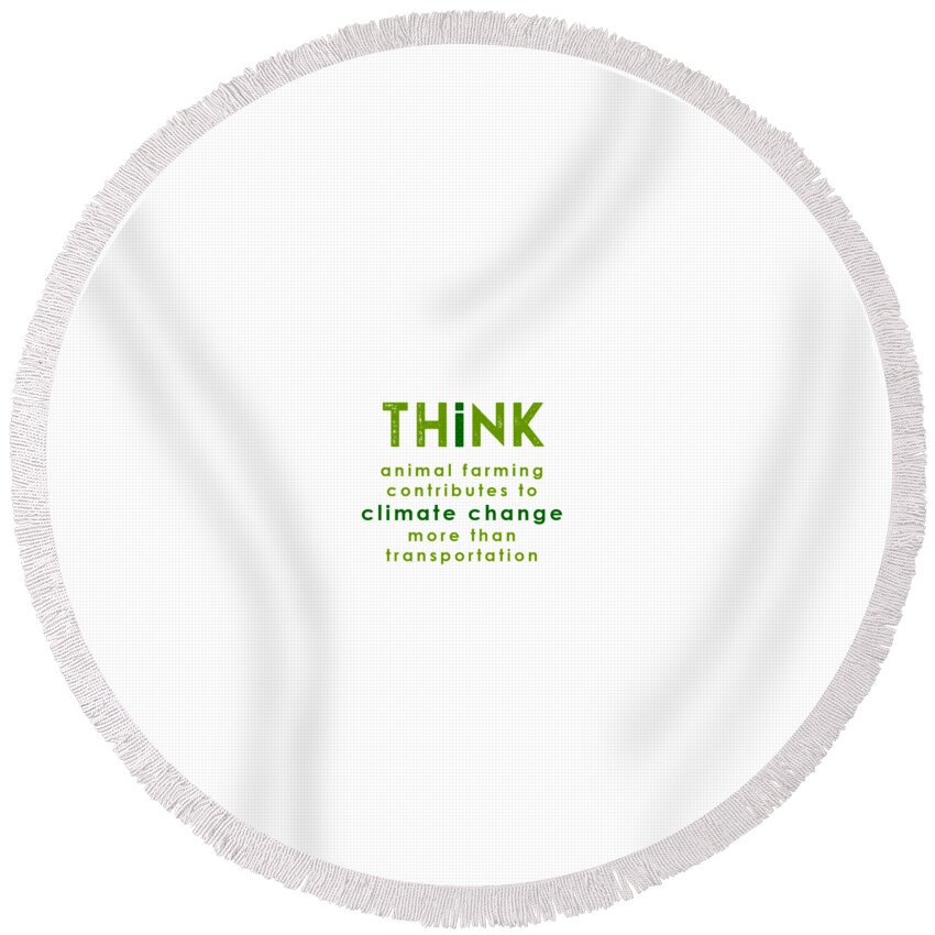  Round Beach Towel featuring the drawing THINK climate change - two greens by Charlie Szoradi