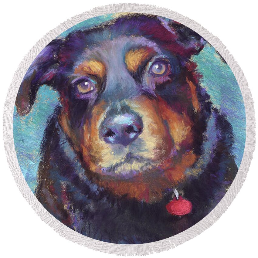 Rottweiler Round Beach Towel featuring the painting Those Eyes by Susan Jenkins