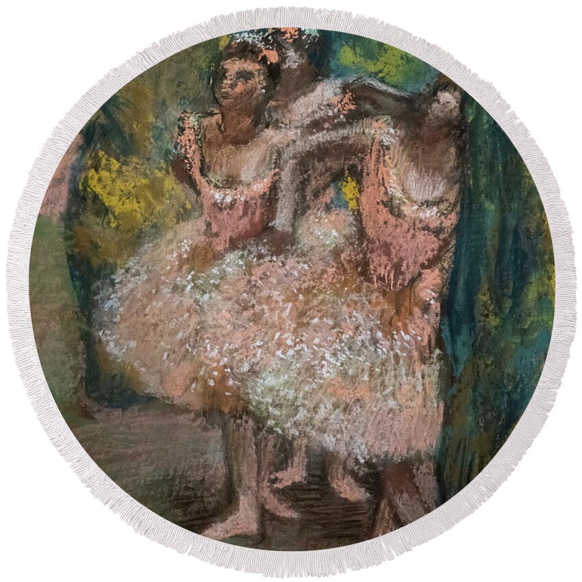 Dance Round Beach Towel featuring the painting Three Dancers In Salmon Skirts by Edgar Degas