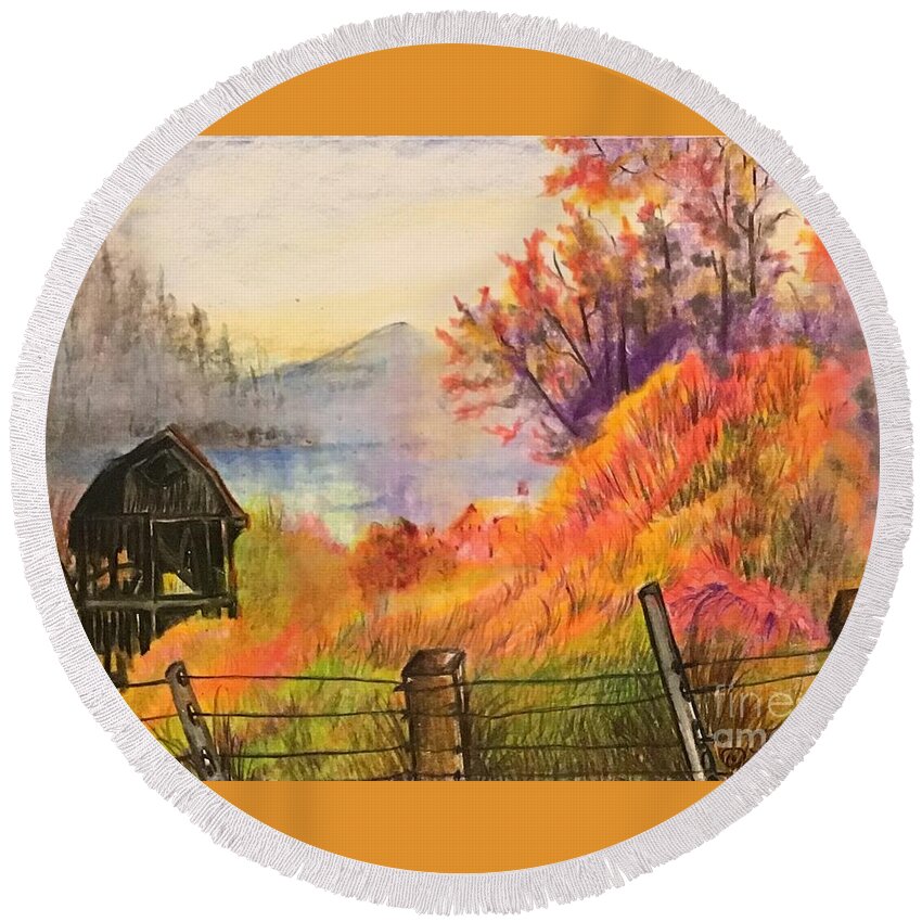 Landscape Round Beach Towel featuring the painting Throwing Dreams by Laurel Adams