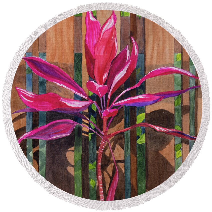 Ti Plant Round Beach Towel featuring the painting Ti Plant by Margaret Zabor