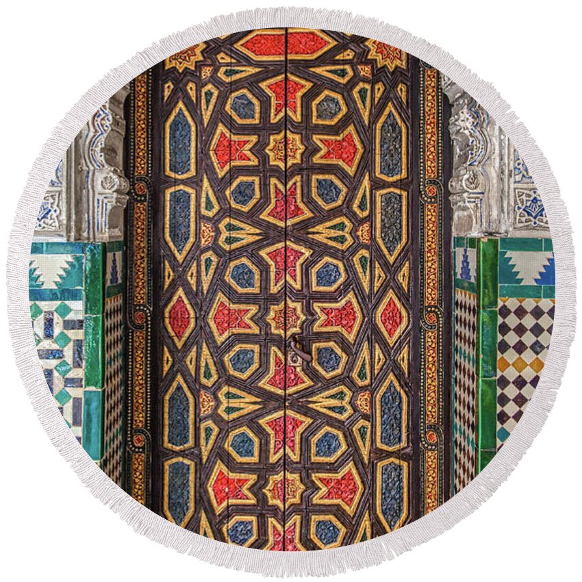 Door Round Beach Towel featuring the photograph Tiled Door of Sevilla by David Letts