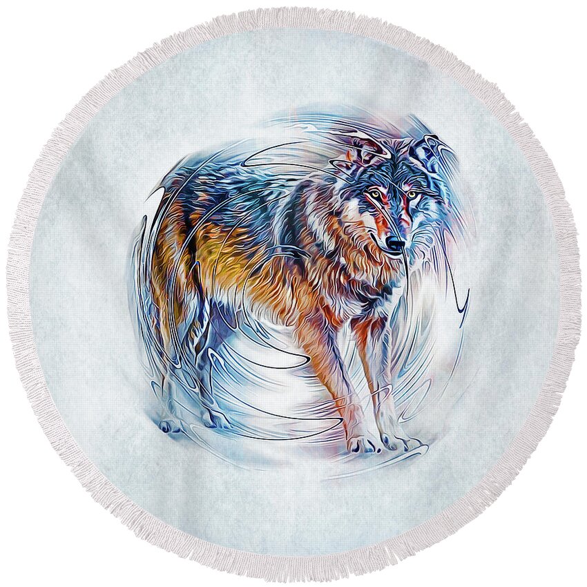 Wolf Round Beach Towel featuring the digital art Timber Wolf by Ian Mitchell