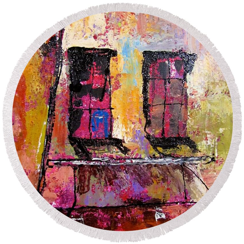 Old Building Round Beach Towel featuring the painting Time 1 by Barbara O'Toole