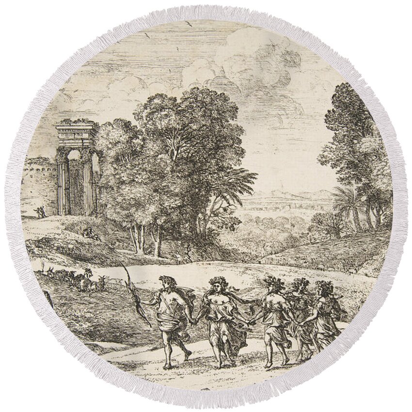 17th Century Art Round Beach Towel featuring the relief Time, Apollo and the Seasons by Claude Lorrain