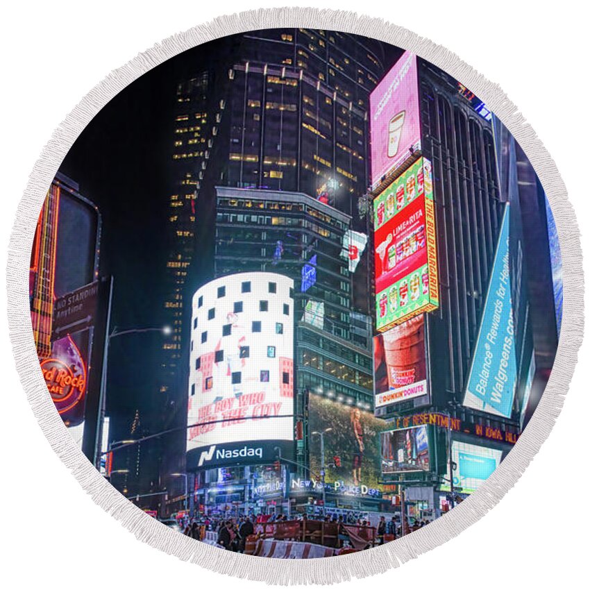 New York City Round Beach Towel featuring the photograph Times Square by Mark Andrew Thomas