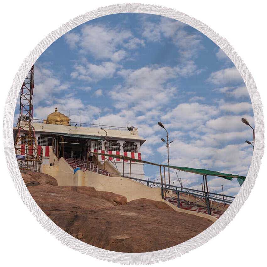 Architecture Round Beach Towel featuring the photograph Tiruchirappalli, Rockfort Temple by Maria Heyens
