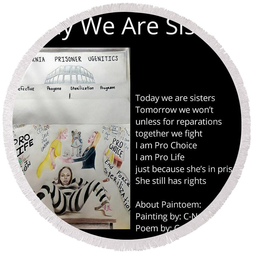 Black Art Round Beach Towel featuring the digital art Today We Are Sisters Paintoem by Donald C-Note Hooker