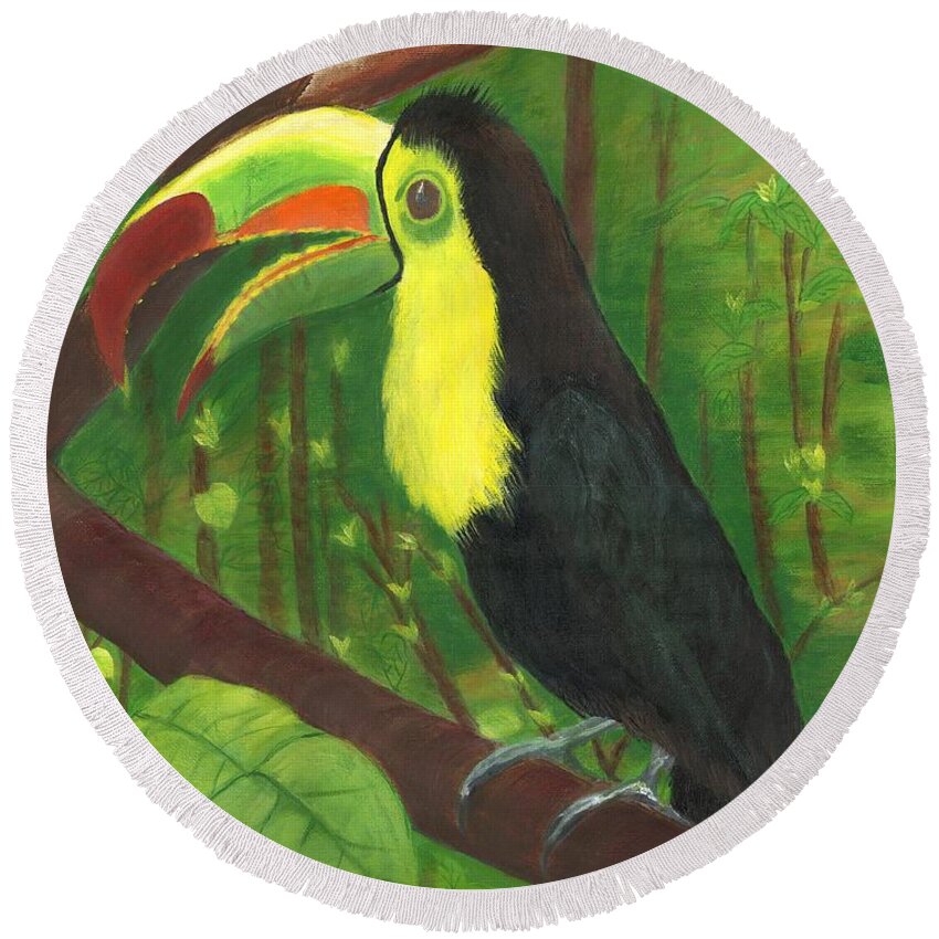 Toucan Round Beach Towel featuring the painting Toot Toot Toucan by Elizabeth Mauldin