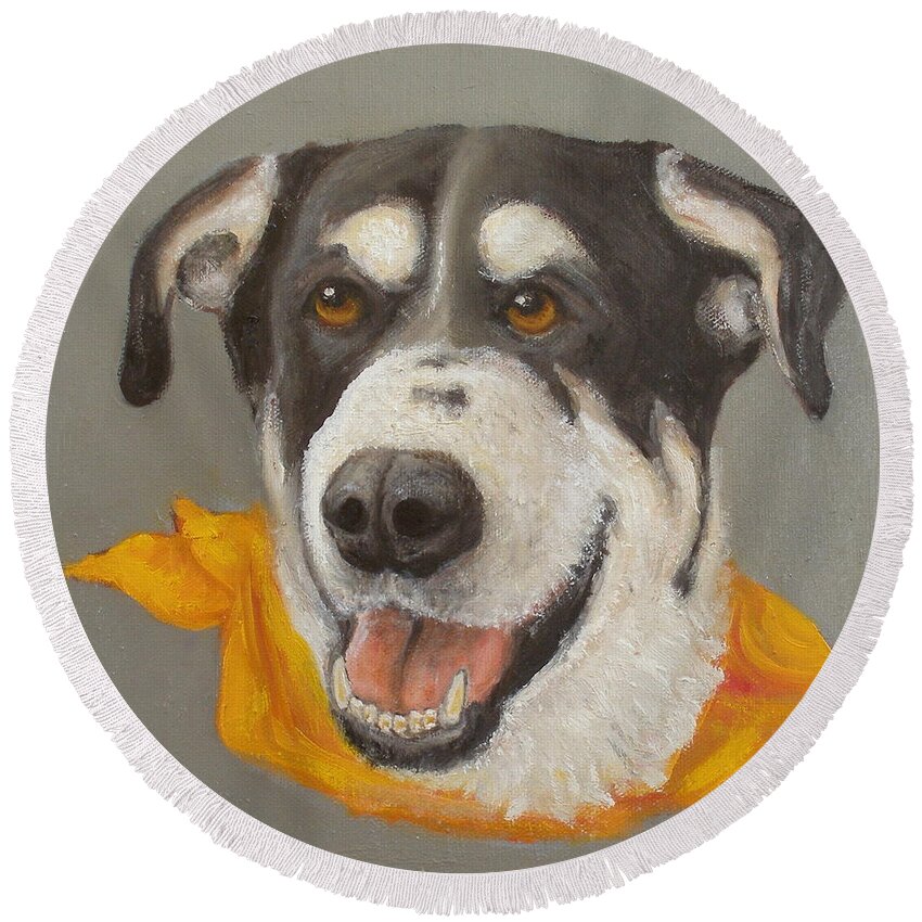 Realism Round Beach Towel featuring the painting Tootsie by Donelli DiMaria