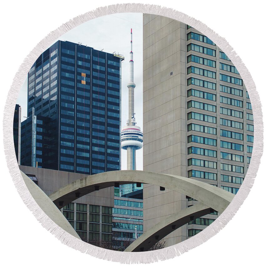 Toronto Round Beach Towel featuring the photograph Toronto Tower View by Sonja Quintero