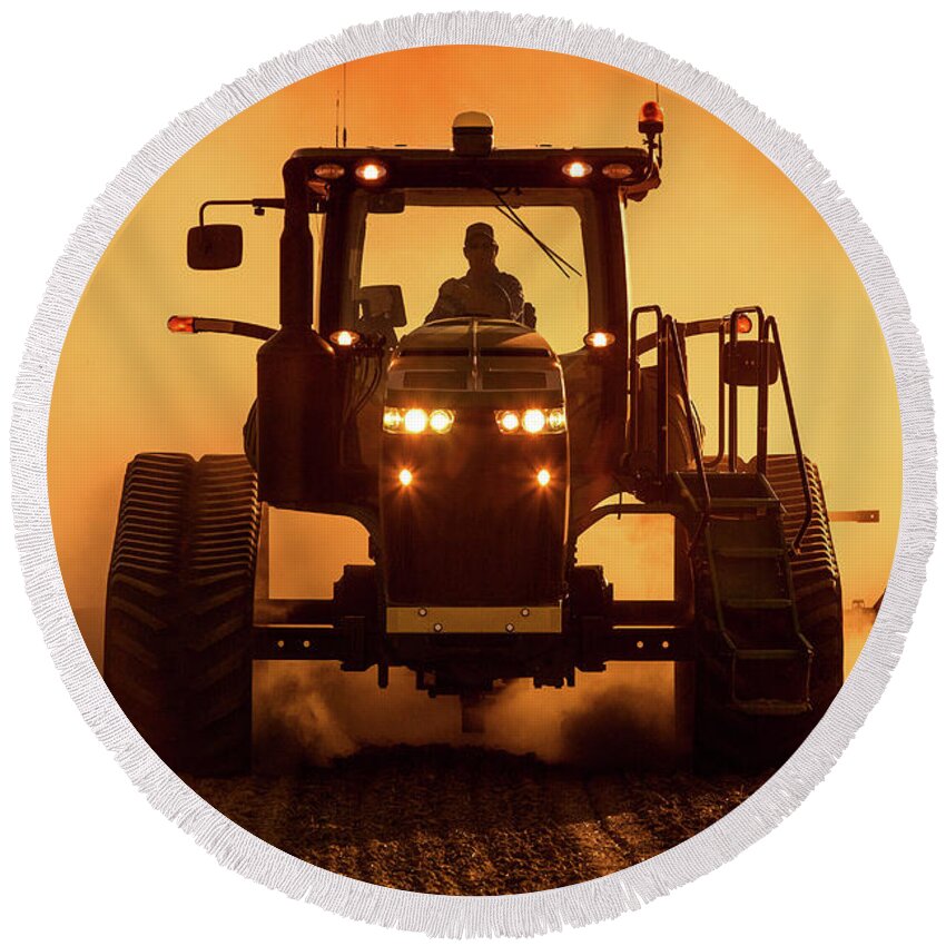 Tractor Round Beach Towel featuring the photograph Tractor and Dust by Todd Klassy
