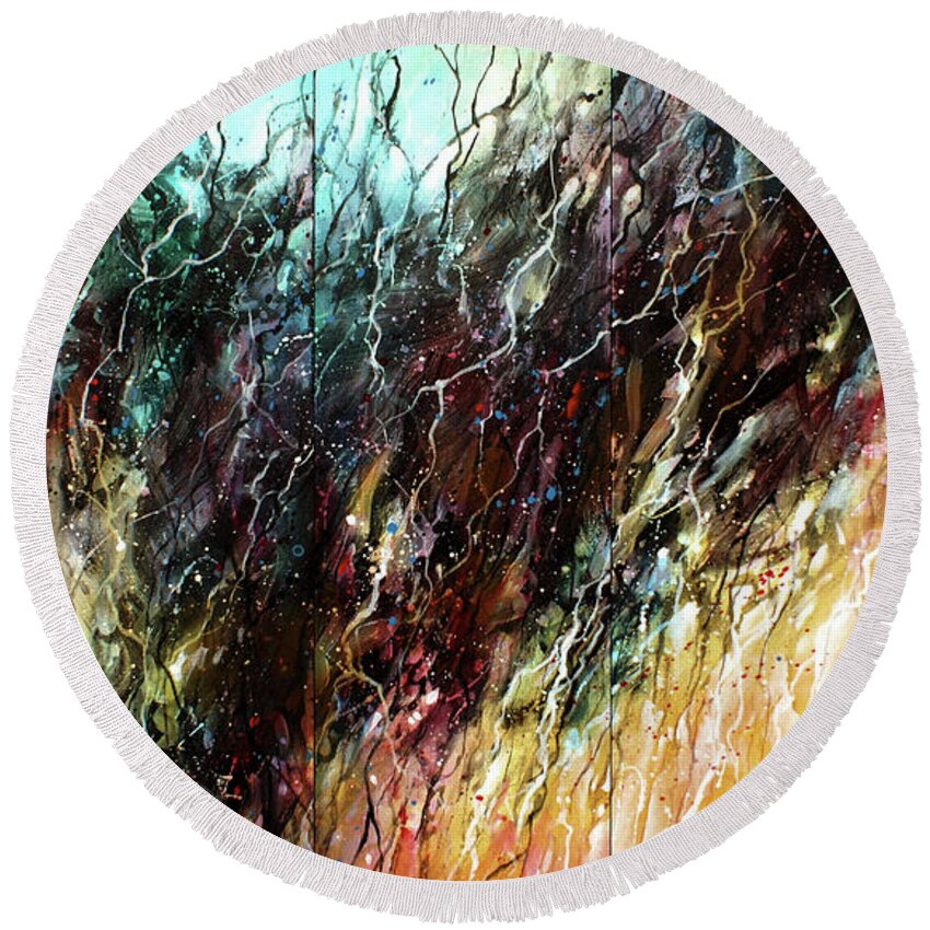 Abstract Round Beach Towel featuring the painting Transition by Michael Lang