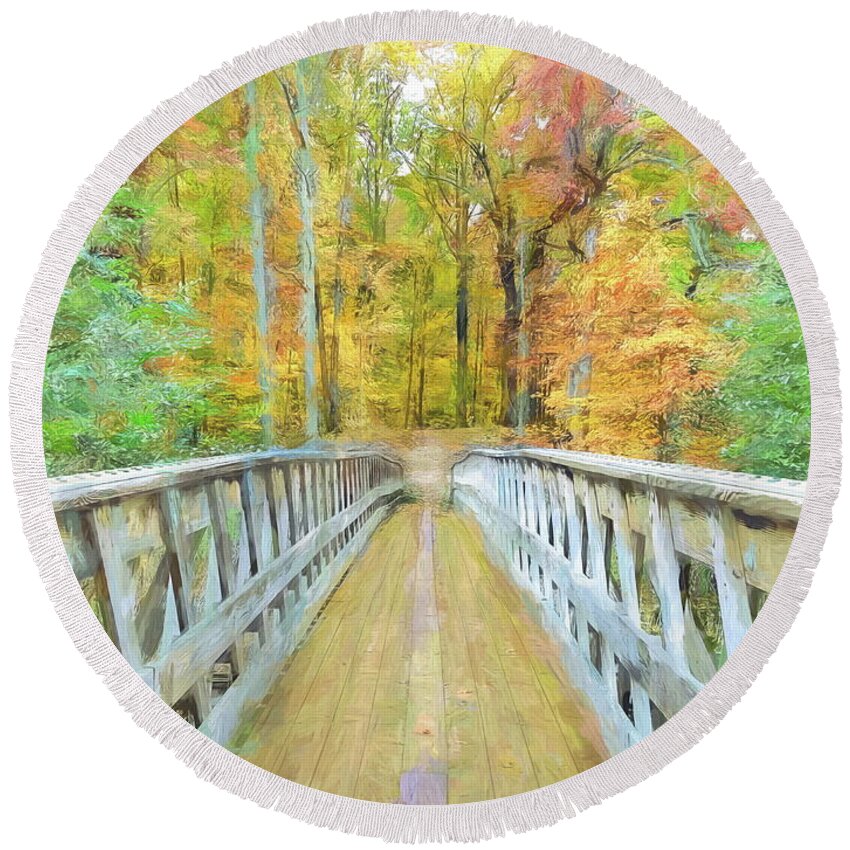 Autumn Round Beach Towel featuring the digital art Transition to Autumn by Susan Hope Finley
