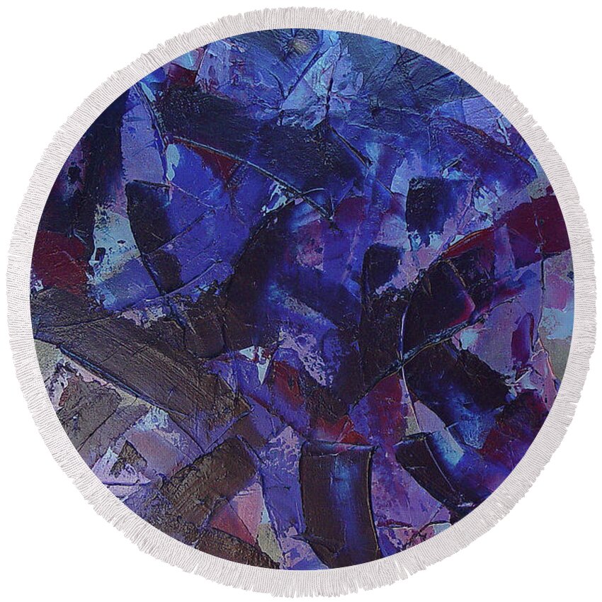 Blue Round Beach Towel featuring the painting Transitions with Blue and Magenta by Dean Triolo